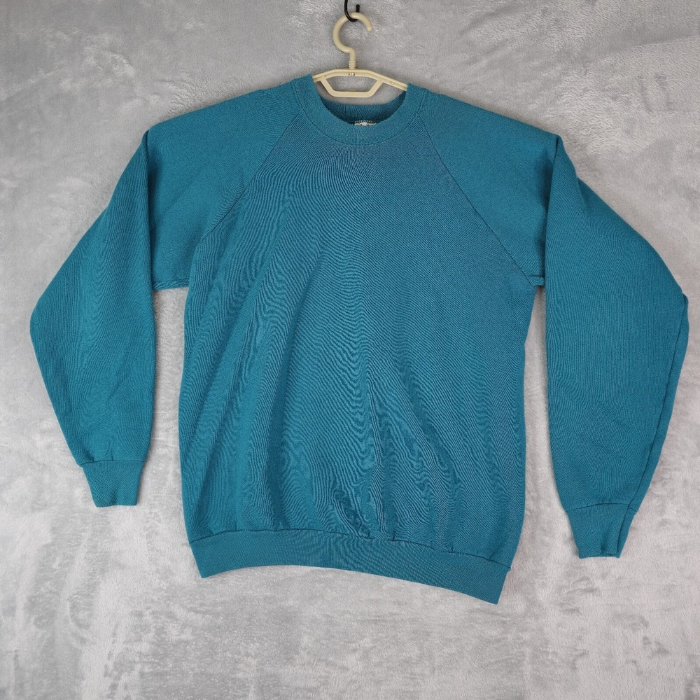 Vintage Fruit Of Loom Blank Plain Blue Teal Sweatshirt XL Made In‎ USA Gym